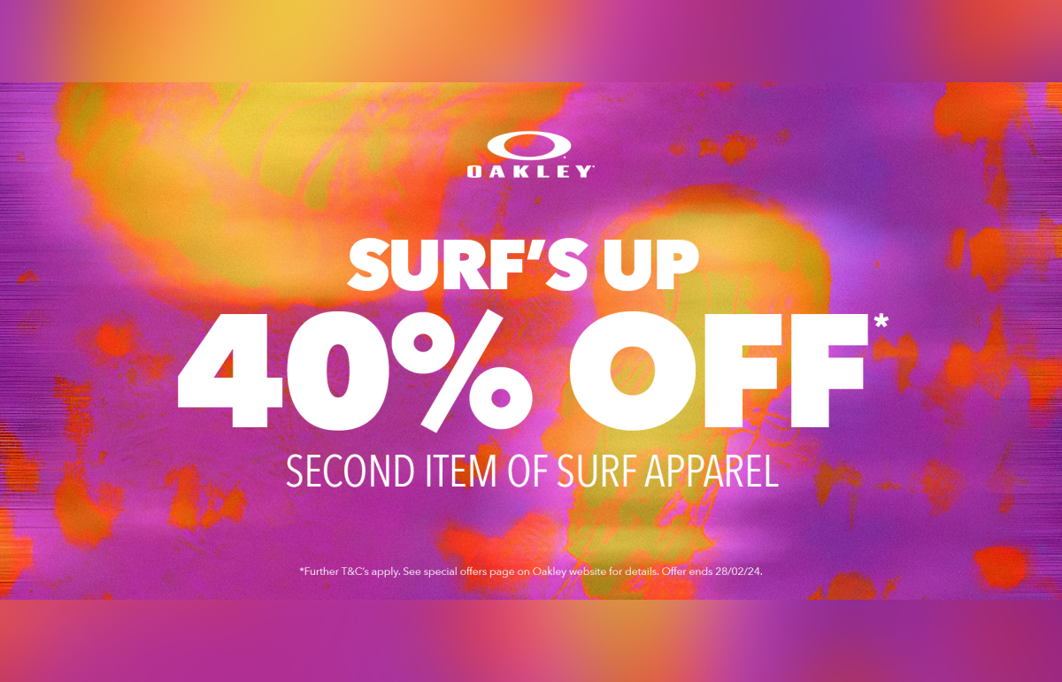 Oakley Offer: 40% Off Second Item of Surf Apparel* ​